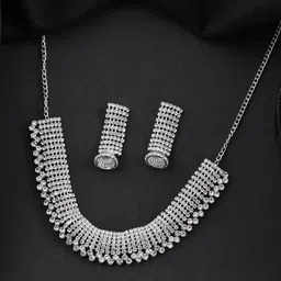 Silver-Plated Artificial Stones Studded Choker Jewellery Set-image-17