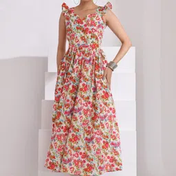 SIDDHO HUM Women Floral Printed Sleeveless Fit & Flare Maxi Dress-picture-27