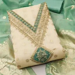 Panzora Ethnic Motifs Woven Design Zari Unstitched Dress Material image 3