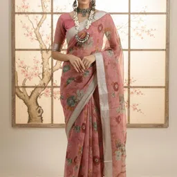 Anouk Rustic Floral Zari Linen Blend Khadi Saree-picture-26