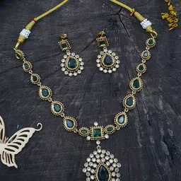 GRIIHAM Gold Plated & Cubic Zircon Studded Jewellery Set-image-11