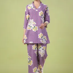 anayna Floral Printed V-Neck Pure Cotton Tunic & Trouser-picture-23