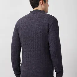 Peter England Casuals Men Geometric Printed Round Neck Long Sleeve Front-Open Sweater image 5