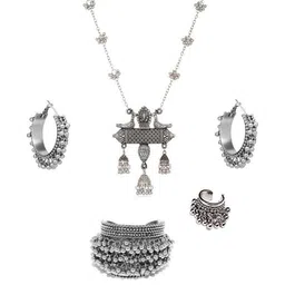 Jaldeep Fashion Silver-Plated Oxidised & Beaded Jewellery Set image 3