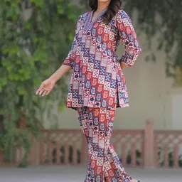 Moda Rapido Ethnic Motifs Multicolor Cotton Blend Top & Trouser image 2