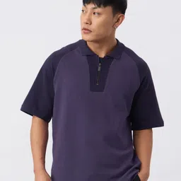 The Souled Store Men Colourblocked Polo Collar Oversized T-shirt image 3