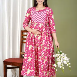 MURLI KURTI Floral Printed Gotta Patti Pure Cotton Maternity Gotta Patti Anarkali Kurti-image-2