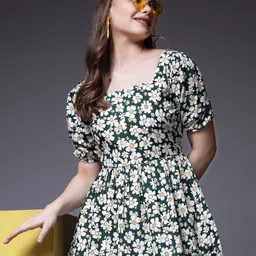 BEING NAUGHTY Floral Print Puff Sleeve Fit & Flare Dress-image-6