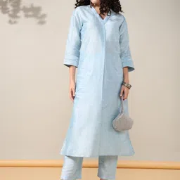 House of Kaftan Women Woven Design Silk Kurta with Trousers-picture-39