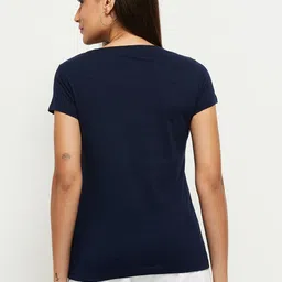 max Women Printed Round Neck Pure Cotton Blue T-Shirt image 5