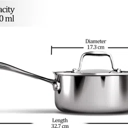 milton Pro Cook Triply Stainless Steel Sauce Pan with Lid Sauce Pan 16 cm diameter with Lid 1.4 L capacity image 4