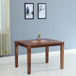 mudramark from pepperfry Parnika Sheesham Wood 4 Seater Dining Table In Scratch Resistant Rustic Teak Finish image 1