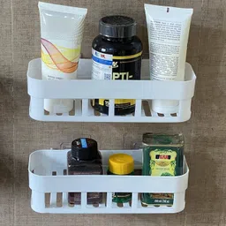 piura Pack Of 4 Multipurpose Plastic Bathroom Kitchen Office Organizer Rack Plastic Wall Shelf image 2