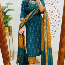 mks creation Women Embroidered Pure Cotton Straight Kurta With Attached Dupatta image 2