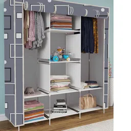 mezire 8 Shelf Foldable Collapsible Wardrobe Storage Organizer Almirah Cloth Rack PP Collapsible Wardrobe-picture-17