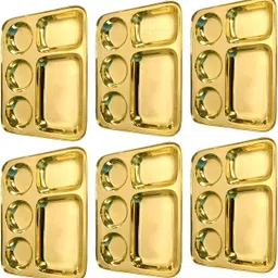 ensource Pack of 6 Brass Dinner Plate/Thali with Round Extra Deep Compartment, Heavy Weight Dinner Set-picture-21