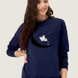 zentworld Women Printed Round Neck Cotton Blend Dark Blue T-Shirt-picture-19
