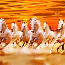 wallpics ''vastu Poster'' White 7 Horse vastu Painting, beautiful Seven Horse Running At Sunrise, Wall Sticker, Wall Painting, Washable Vinyl Sticker Poster, Natural Sticker, Home Decor, Office Decor Photo Fine Art Print-picture-22
