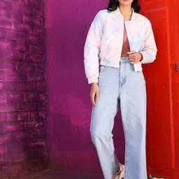 Campus Sutra Geometric Self Design Stand Collar Windcheater Bomber Jacket image 5