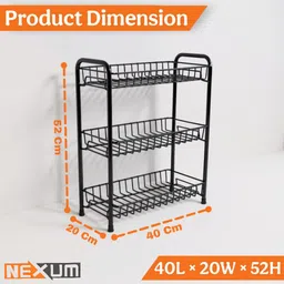 nexum Containers Kitchen Rack 3-Tier Multipurpose Countertop Storage Rack for Organizing Jars, Spice & More Steel image 3