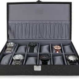 alawo Watch Box Organizer Holder for Men & Women 12 slots of watches Black and Gray Watch Box-picture-19