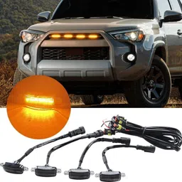 master Car Amber/Yellow/Orange LED Grill Light DRL Kit Waterproof Front Light Set of 4 Vehical HID Kit image 3