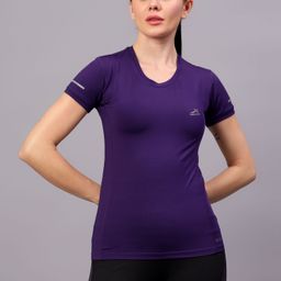 vector x Women Solid Round Neck Polyester Purple T-Shirt-picture-10