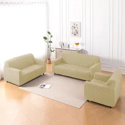 HOKIPO Aria Nova Beige 3 Pieces Self Design 6 Seater Sofa Cover With Arms-picture-20