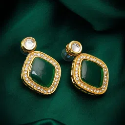 Anouk Gold-Plated Kundan Studded & Artificial Stones Studded Square Shaped Drop Earrings-picture-25