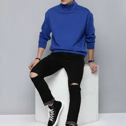 Moda Rapido Men Blue Solid Turtle Neck Oversized Sweatshirt image 4