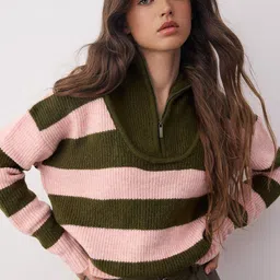 Trendyol Women Mock Collar Striped Pullover-picture-13