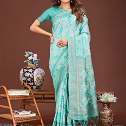 Mitera Ethnic Motifs Printed Zari Ikat Saree-image-44