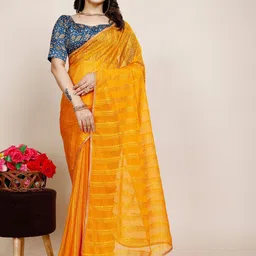 K 5 Fashion Striped Embroidered Pure Chiffon Saree-picture-17