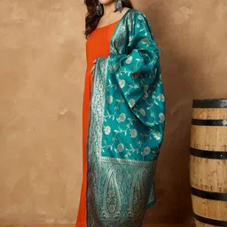 InWeave Sleeveless Shoulder Straps A-Line Kurta With Trousers & Dupatta image 4