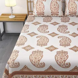 Myntra Elegant Homes Beige Paisley Cotton 210 TC King Bedsheet Set -2.54 m X 2.7432 m-image-36
