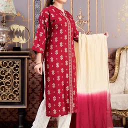 BAESD Girls Ethnic Motifs Printed Straight Kurta With Trouser And Dupatta image 5