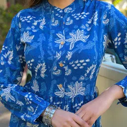 KALINI Floral Printed Puff Sleeve Cotton Fit & Flare Midi Dress image 5