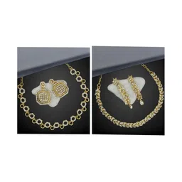 Women Click Set Of 2 Gold Plated & Stone Studded Jewellery Set image 1