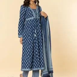 Haute and Humble Ethnic Motifs Printed Regular Pure Cotton Kurta With Trouser With Dupatta image 5