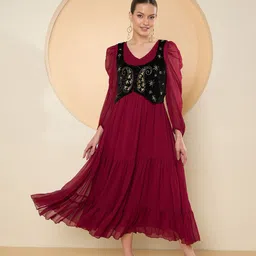 Antheaa Chiffon Maxi Dress With Embellished Shrug-picture-17