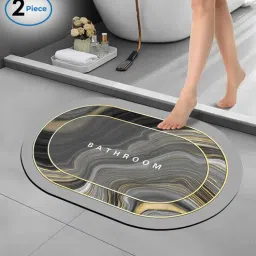 sunvibe Grey Abstract Rubber 24x16 Inches AntiSkid Bath Mats (Pack of 2)-picture-11