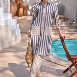 HOUSE OF FETT Aruba Striped Shirt Collar Neck Tunic & Trousers Co-Ords-image-83