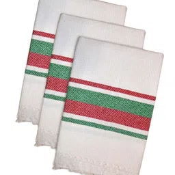 Athom Living White & Green Striped Cotton Quick Dry 3-Pcs Bath Towels image 3