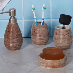 AARVI DECOR STUDIO Brown Pack Of 4 Textured Plastic Bathroom Accessories-picture-4