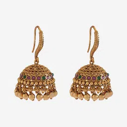 Kushal's Fashion Jewellery Gold-Plated Stone Studded Dome Shaped Jhumkas image 2