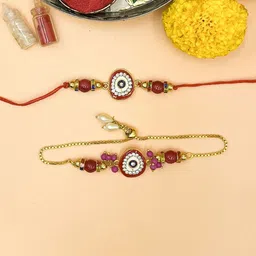 Sangria Artificial Stones Studded & Beaded Eye Bhaiya Bhabhi Rakhis With Roli Chawal-picture-34