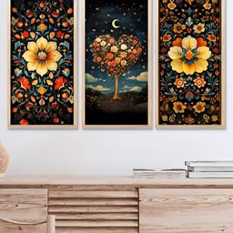 WALLLANE Navy Blue & Yellow Floral and Botanical Traditional Wooden Wall Art-picture-42
