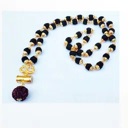 Divine souvenirs Unisex Gold-Plated Rudraksha Beaded Statement Chain image 1