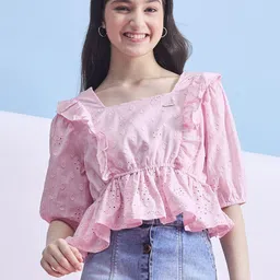 Stylo Bug Puff Sleeve Cotton Cinched Waist Top image 1