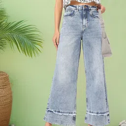 DressBerry All About Comfort High-Rise Frayed Trim Wide Leg Baggy Jeans-image-0